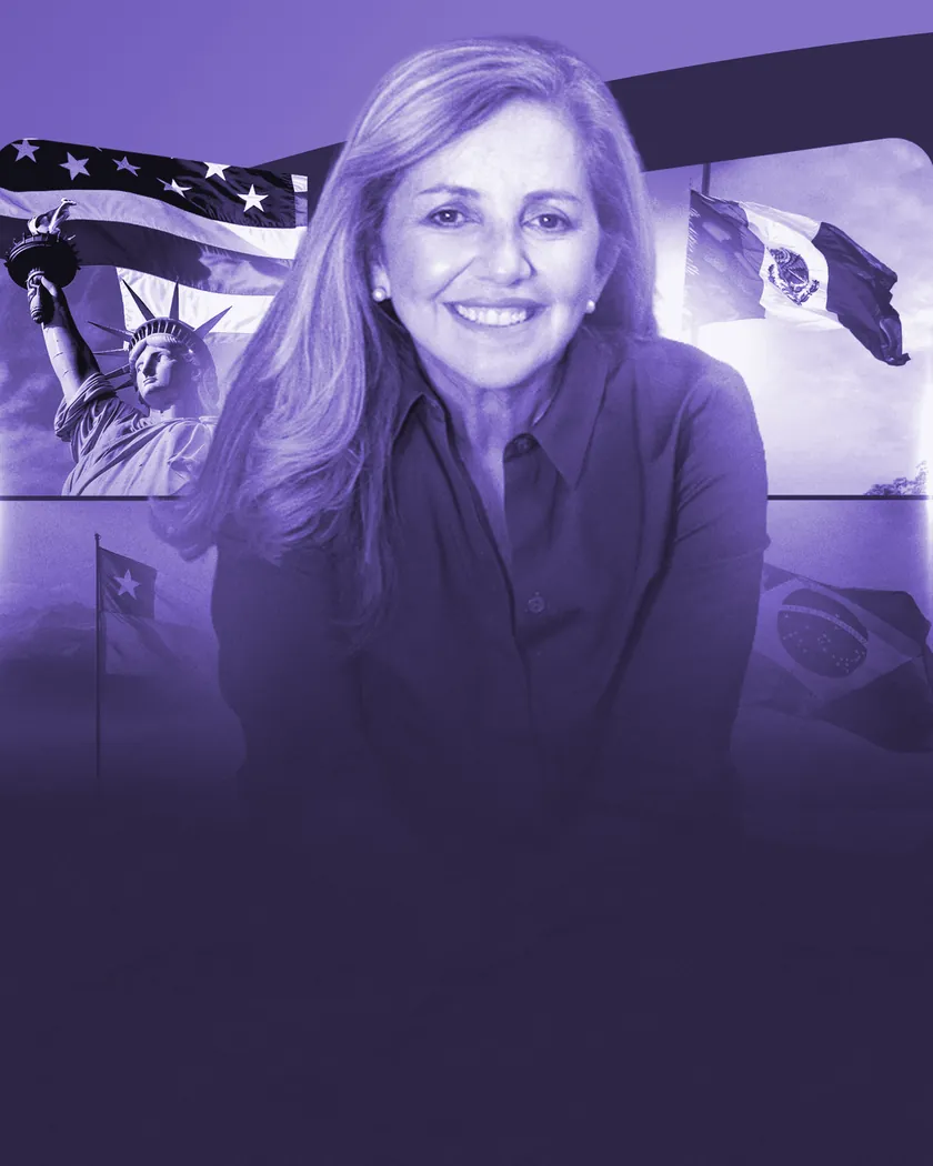 Retrato de Claudia Fernandes em tratamento violeta